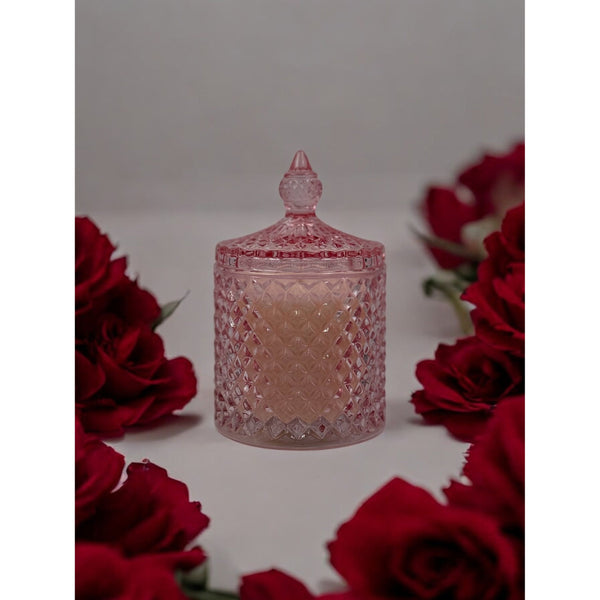 Ornate Glass Candle - Pink